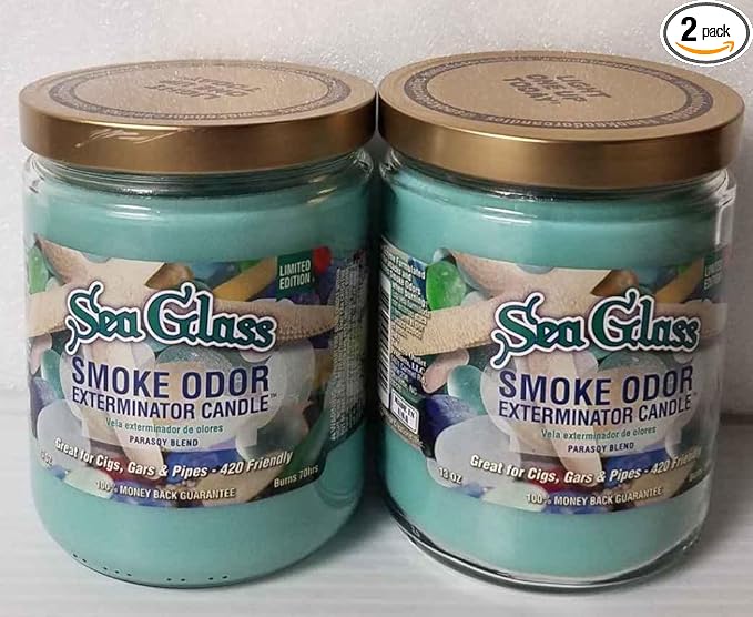 Smoke Odor Exterminator 13oz Jar Candle, Sea Glass Two Pack.