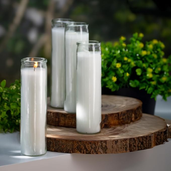 7 Day White Candles, 6 Pack of Unscented Devotional Candle in Clear Glass Jars, Long-Lasting Burn for Vigils, Prayer, Memorials, Meditation, Religious Catholic, Veladoras Blancas