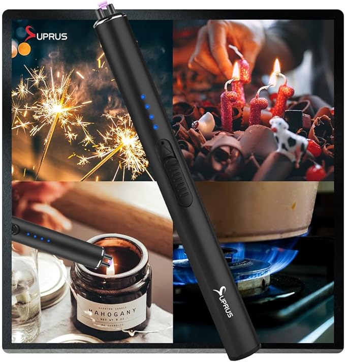SUPRUS Electric Arc Windproof Flameless USB Rechargeable Lighter with Safety Lock for Candle (Black)