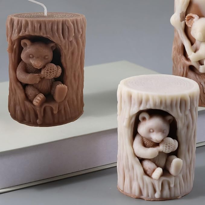 Bear Honey Silicone Molds for Candles Soap Resin Plaster, 3D Animal Fondant Chocolate Cake Decorating Mold, Cute Bear Pillar Candle Molds for Candle Making, DIY Art Craft Home Decor