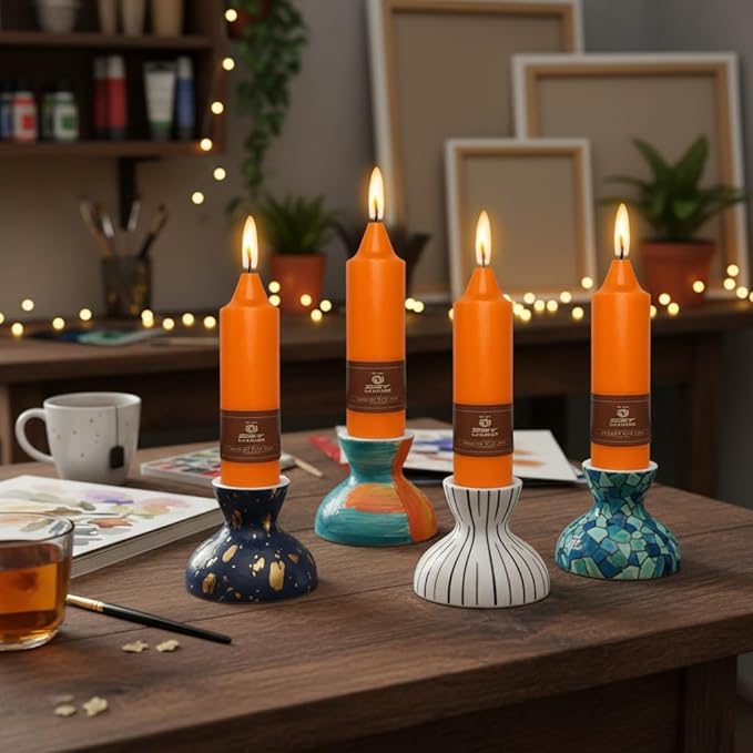 5 Inch Orange Taper Candles Hand Poured Unscented Smokeless Short Thick Tapered Candles for Morning Coffee Ritual Breakfast Table Everyday Centerpiece Relaxation