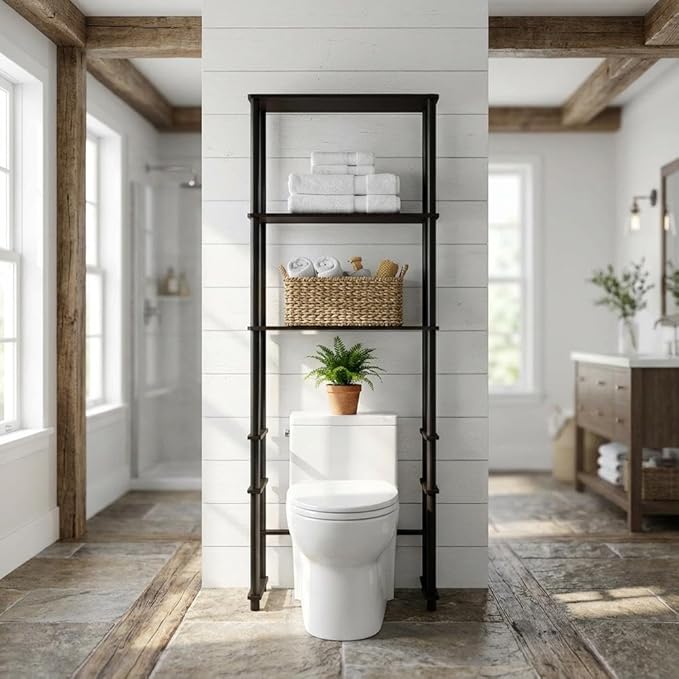 Furnifact Espresso Black Toilet Space Saver with 3 Shelves, Durable Storage Organizer, Compact Design for Bathroom, Easy to Install