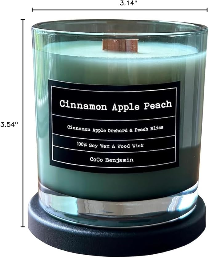 100% Soy, Highly Scented, Hand Poured Soy Candle (Cinnamon Apple Peach (Wooden Wick))