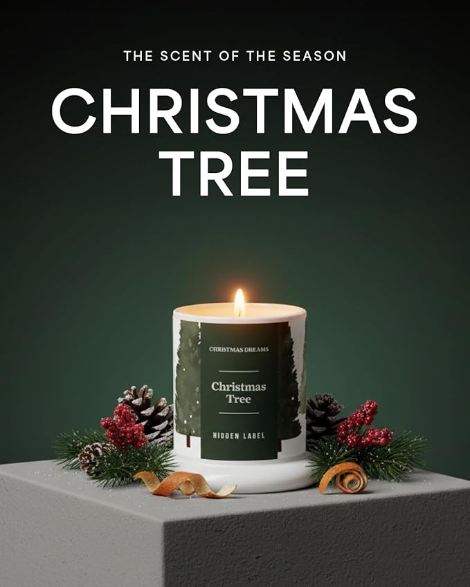 Christmas Tree Scented Candle, 10oz Natural Soy Wax in Clear Bell Jar, 60H Long-Lasting, Clean Burn, Aromatherapy Candles for Home Scented, Gifts for Women, Family, Holiday
