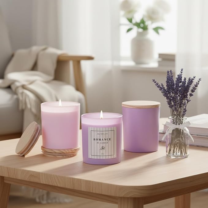 12Pcs Assorted Purple Candle Jars for Making Candles, 10oz Empty Candle Jars with Bamboo Lids and Labels, Glass Jars for Candle Making Supplies, Candle Containers for DIY Gifts