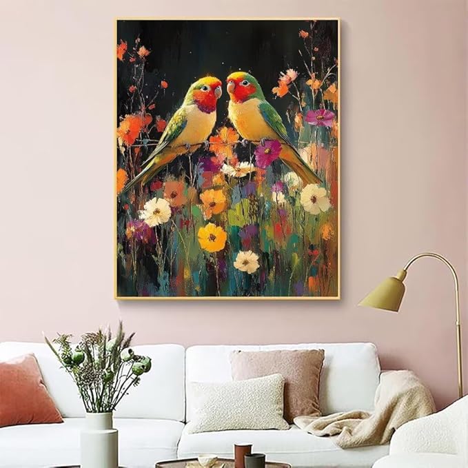 Diamond Painting Kits for Adults Parrot Diamond Painting Kits Flower 5D Full Square Drill Strass Crystal Crafts for Adults DIY Art Kit for Beginner, Home Wall Art, Gifts for Women 16x24in M-25595N