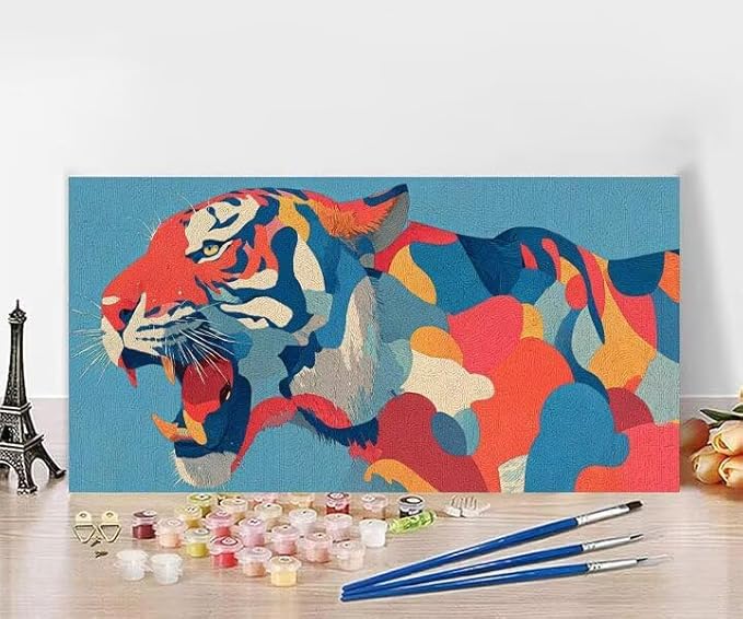 Paint by Numbers Kit for Adults Tiger Painting by Numbers Animal DIY Kits for Adults Canvas Painting Crafts, Hobbies for Women Beginner for Home Wall Decor Art Gifts Without Frame 28x56 Inch T-5970