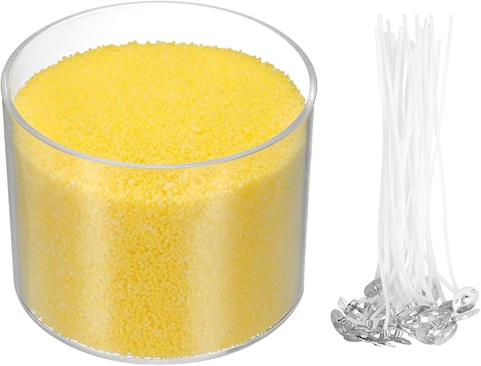 MECCANIXITY Pearled Sand Candles with 20 Pcs Wicks 7Oz / 200g Candle Beads Refillable Powder Sand Wax Making Kit for Thanksgiving Christmas Wedding Party DIY Home Crafts, Yellow