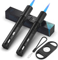 2 Pack Torch Lighter with Fuel Level Window, Adjustable Fire Jet Torch Windproof Lighter Long for Grill Cooking Candle, Black
