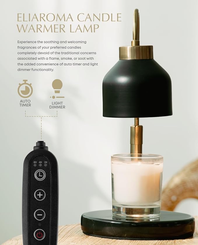 Marble Candle Warmer Lamp with Timer & Dimmer - Adjustable Height Electric Wax Melt Warmer fit for All Jar Candle Sizes, Premium Marble Base - Flameless Fragnance Lamp for Home Decor & Gifts