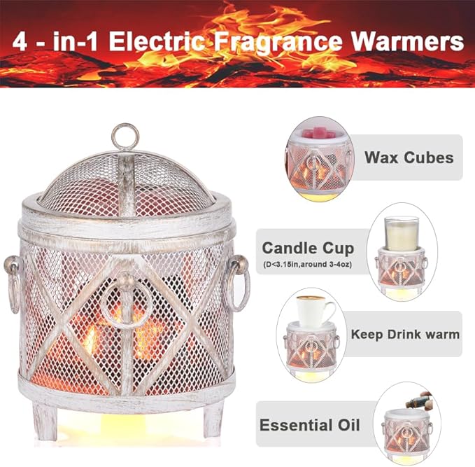 Dicimi Vintage Fireplace Wax Warmer – Electric Warmer with 2/4/8H Timer & Auto Shut-Off, 18W Low Energy, Multifunctional for Scented Wax & Oils, Beverage Warmer, Women's Birthday & Housewarming Gift