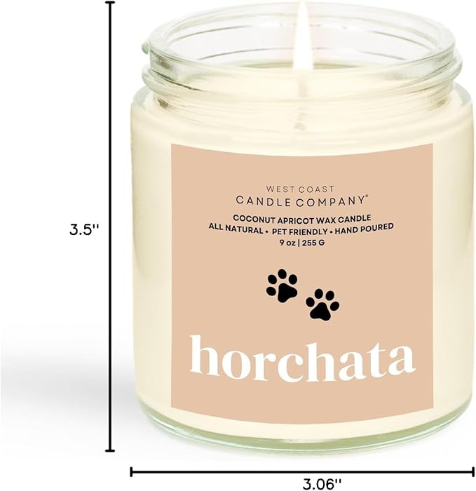 Horchata | Pet Friendly Candle | Soy-Free Coconut Apricot Wax | Clean Burning | Non-Toxic | Veterinarian Approved | Pet Odor Eliminator | Air Freshening Scented Candle | 9 oz