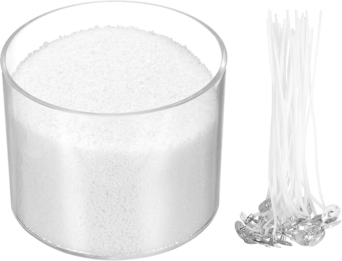 MECCANIXITY Pearled Sand Candles with 30 Pcs Wicks 14Oz / 400g Candle Beads Refillable Powder Sand Wax Making Kit for Thanksgiving Christmas Wedding Party DIY Home Crafts, White