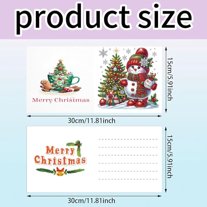 6 Pack Christmas DIY Rhinestone Painting Greeting Set, Snowman Santa Diamond Art with Envelopes, Holiday Gift for Family Friends