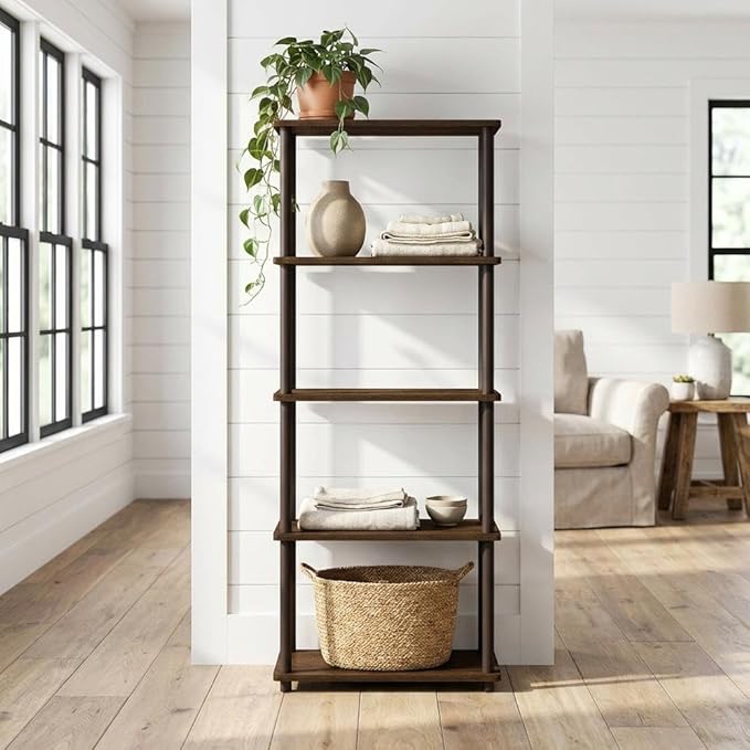Furnifact Walnut Brown Bookcase with Sleek Design, Sturdy Wood Construction, Elegant Storage Solution for Living Room or Office