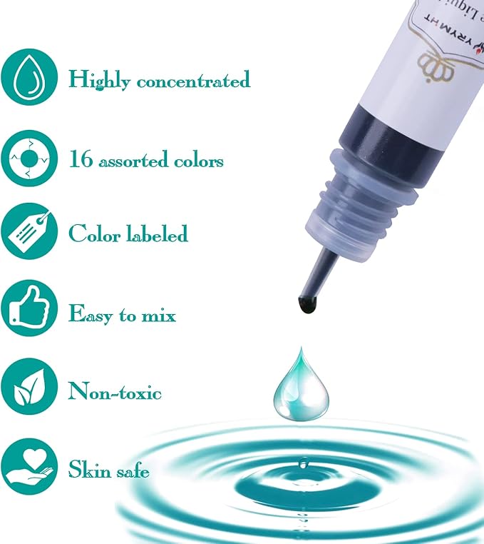 YRYM HT Candle Dye - 16 Popular Vibrant Colors Candle Making Liquid Oil-Based Dye for Wax - Safe and Natural (16 Bottle)
