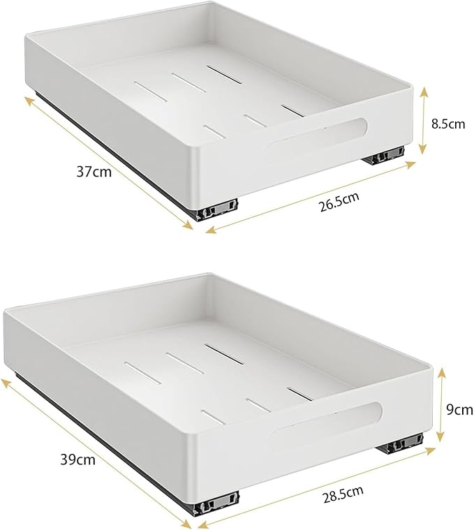 2 Pack Pull Out Cabinet Organizer, Adhesive Slide Out Drawer for Cabinets, Peel and Stick Pull Out Drawer Shelves, Multifunctional Drawer Organizers for Kitchen,Bathroom, Bedroom (White)