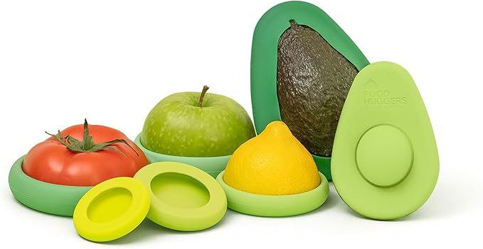 Food Huggers 7pc Gift Set Silicone Food & Avocado Savers Set | Reusable BPA Free Produce Storage | Airtight Seal for Onion, Tomato, Avocado, Lemon, Cans & More | Dishwasher Safe, Sage Green