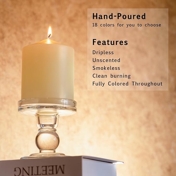 MOZEAL 3" x 8" Hand-Poured Unscented Candles,Large Ivory Pillar Candles Set of 2,No Drip,Approx 120 Hours Long Burning,Wedding,Dinner,Christmas and Home Decor（3 Inch Diameter 8 Inch Height）