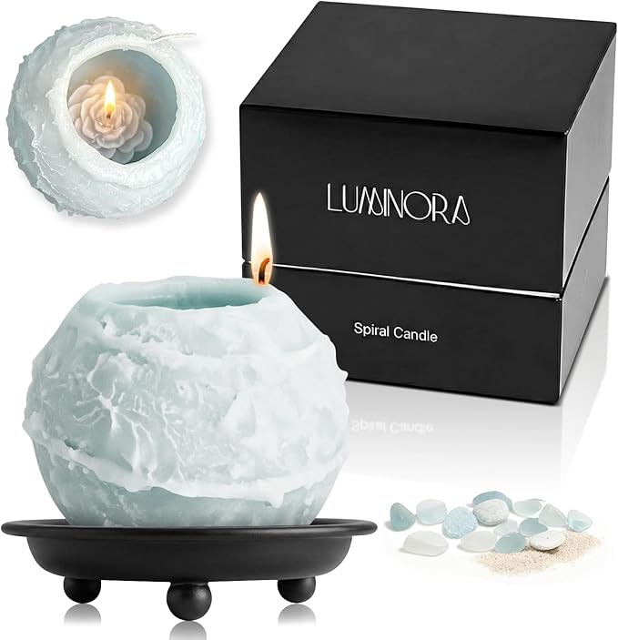 LUMINORA Spiral Scented Candle for Women & Men | Hand-Crafted Decorative Soy Wax Candle | Decor Wick Flower | Unique Twisted Spiral Burn Design | Aromatherapy Candle | Bit of Blue |(Ocean Scent)