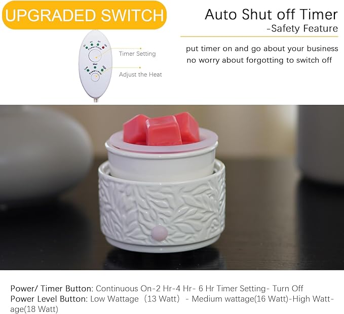 Wax Melt Warmer with Timer & Silicone Liner, Electric 3-in-1 Wax Melter, Ceramic Candle Warmer for Scented Wax, Scent Oil Burner for Home Aromatherapy, White