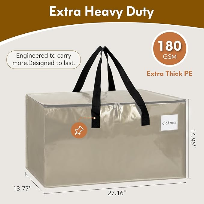 6-Pack Extra-Large Heavy-Duty Moving bags with Reinforced Handles, Durable Zippers & Waterproof Material — Perfect for Space-Saving, Moving, Shipping and Travel (Smoked Gold)