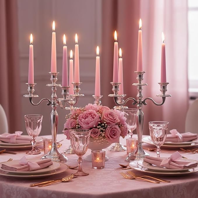 OSHINE 10 Inch Pink Taper Candles - 24 Pack Long Taper Candle Dripless Unscented Smokeless & Emergency 7-8 Hours Long Burning Tall Candlesticks Ideal for Valentine, Weddings, Dinner Parties, Advent