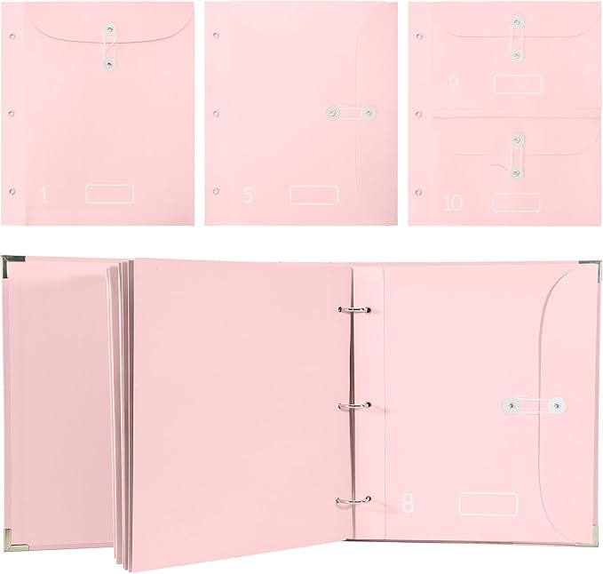 3-Ring Folder Organize Sturdy Hardboard Important Document Organizer with Expanding Pockets for Home, School, Office Use (Pink)