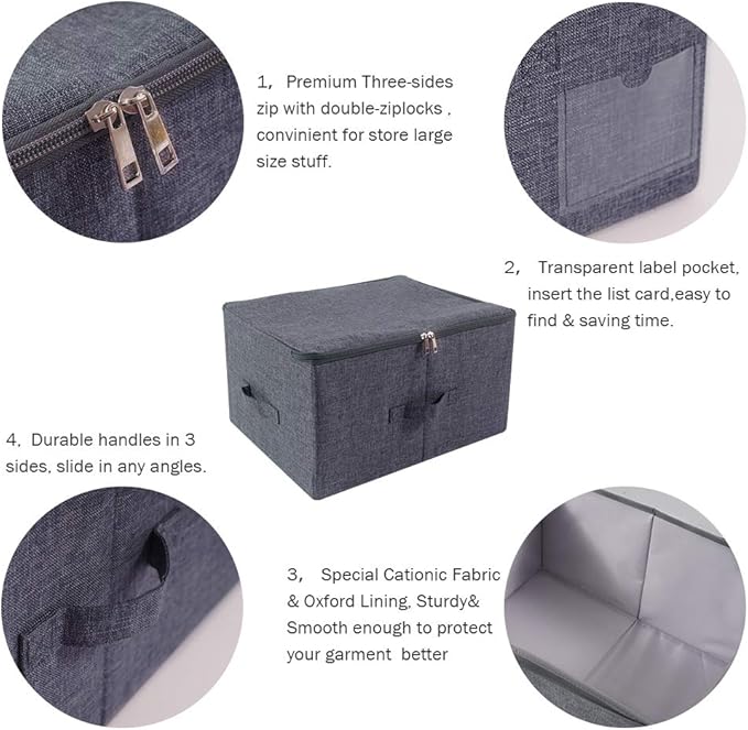 iwill CREATE PRO Pack of 2, Fabric Folding Washable Clothes Storage Boxes with Zip Lid for Wardrobe, Black Gray