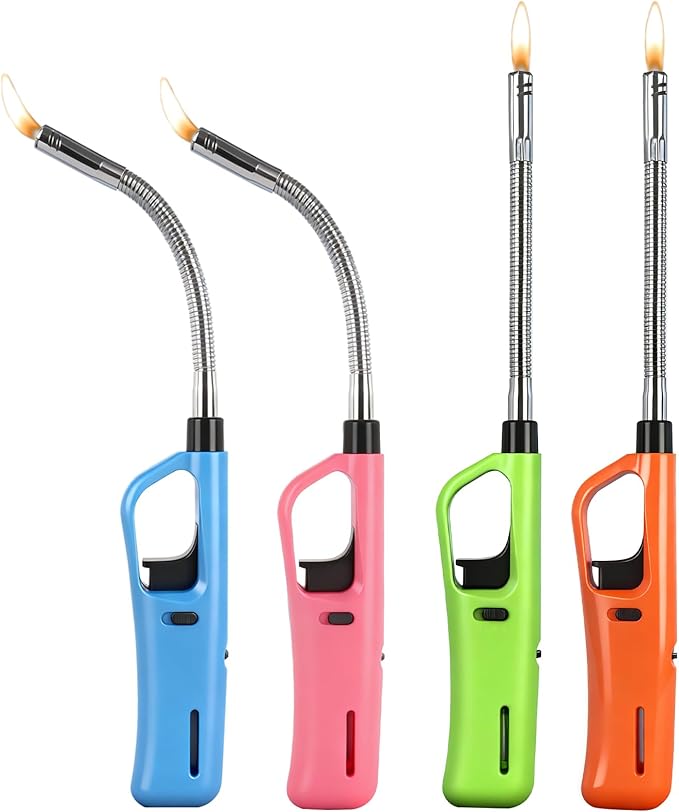 Flexible Long Nozzle Candle Gas Lighter for Kitchen Fireplace Pilot Light DIY BBQ Grill Stove (Butane Included)