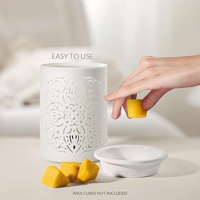Earnest Living Ceramic Electric Wax Melt Warmer Wax Warmer for Scented Wax Cubes Tart Candle Warmer Oil Burner Fragrance Melter White for Home Office Bedroom Aromatherapy Gift Decor