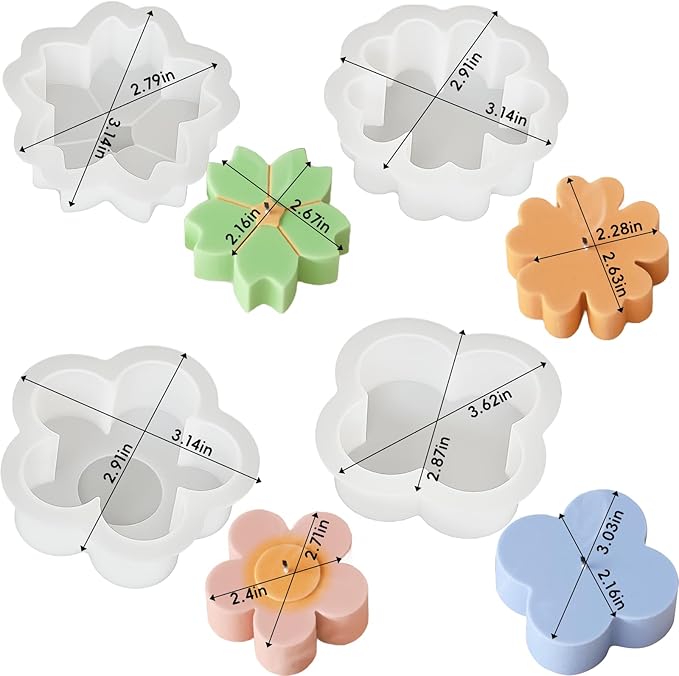 4 Pack Candle Molds for Candle Making, Moldes para Velas, Flower Molds Silicone Candle Molds for DIY Scented Candle, Soy Wax, Cake, Soap, Resin Casting Craft Making
