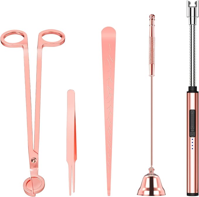 5 in 1 Candle Accessory Set,Candle Wick Trimmer Cutter Set,Candle Wick Dipper,Candle Wick Snuffer,Rechargeable Candle Lighter,Tweezers,Stainless Steel Candle Care Kit Gift for Aromatherapy