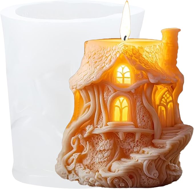 XIAOSHUI Tree House Candle Mold House Resin Casting Silicone Molds for Candle Making Aromatherapy Candles Gypsum Clay Craft Candle Home Decorate
