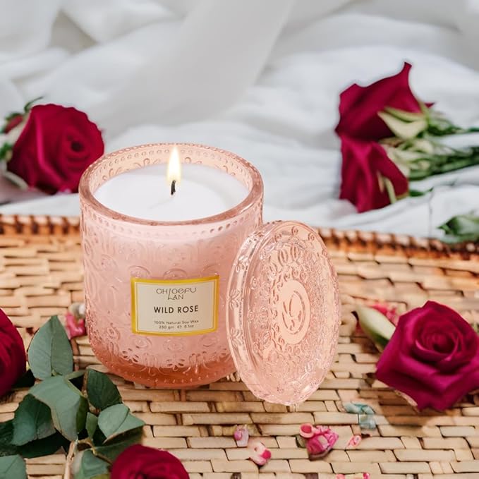 Chloefu LAN Wild Rose Candle, Mother Day Candles Gifts for Women, Luxury Jar Candle for Home Scented, Natural Soy Wax, Pink Candles for Home Scented, 55 Hours Long Burning, 8.1 oz