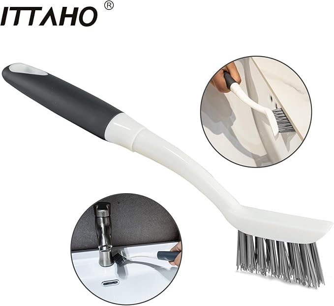 ITTAHO Shower Tile Tub Scrubber Brush with 4 Cleaning Heads,Floor Scrub Brush with 56''Long Handle, Shower Cleaner Brush & Grout Cleaner Brush Set for Shower,Tile, Tub, Bathroom,Kitchen,Walls,Sink