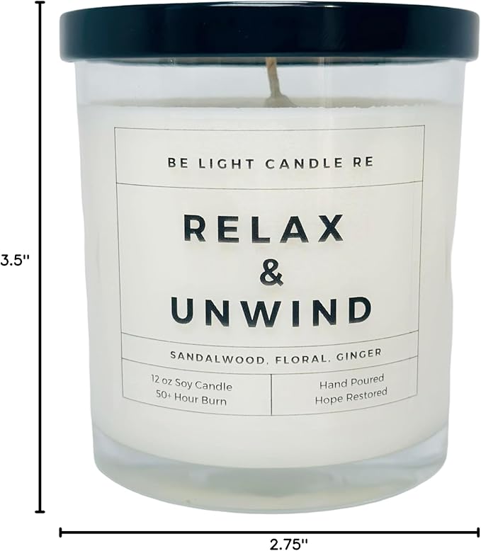 Sandalwood Candles | Purpose-Driven Soy Scented | Fragrance for Home | 8oz Long Lasting Scented | Non-Toxic | Aromatherapy | Gifts for Women | Be Light Candle RE (Relax & Unwind)