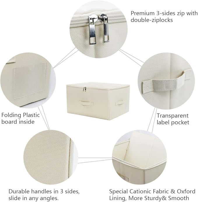 iwill CREATE PRO Collapsible Rigid Storage Bins with Lid, Shelves Clothes Storage Cubes, Tide Up Your Wardrobe, Beige, Set of 2