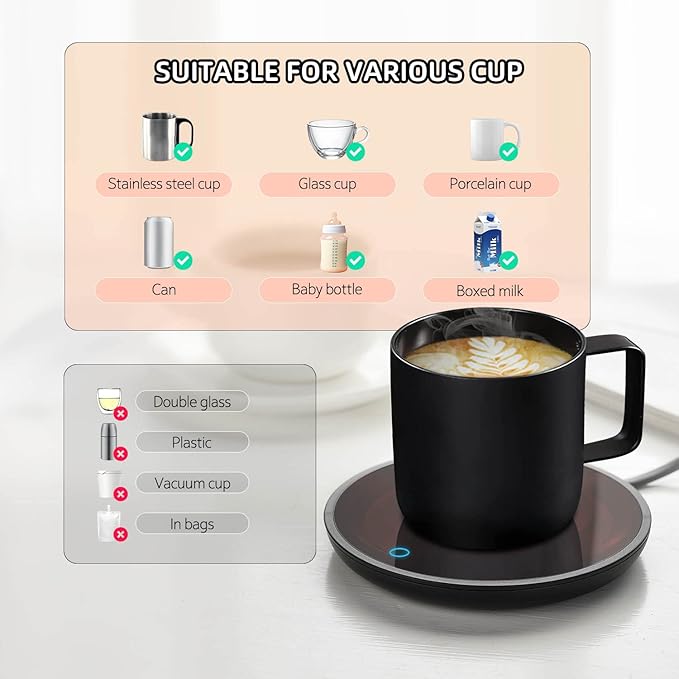 Mug Warmer, Candle Warmer Plate, 2-Temp Settings Coffee Mug Warmer, Portable Coffee Cup Warmer, Coffee Warmer for Desk Suits for Various Mugs, Automatic Shut Off, Gift for Mom