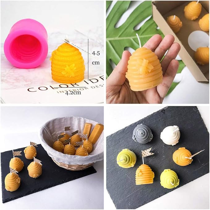 3D Bee Honeycomb Candle Molds with 50Pcs Low Smoke Candle Wicks, Hexagon Beehive Silicone Molds for Making Beeswax Candles Soaps Lotion Bars Bath Bombs (Set of 2)