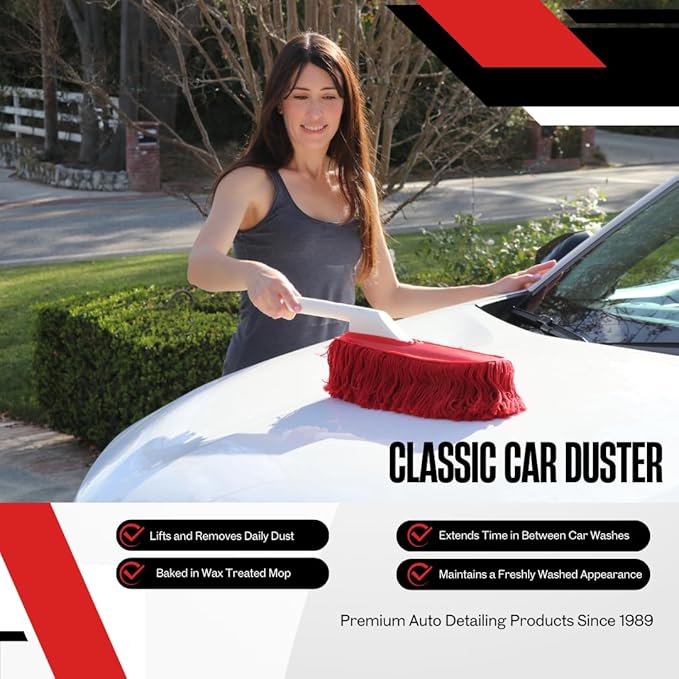California Car Duster Plastic Handle Duster with Red Cotton Mop 73554 Quickly and Safely Removes Light Daily Dust