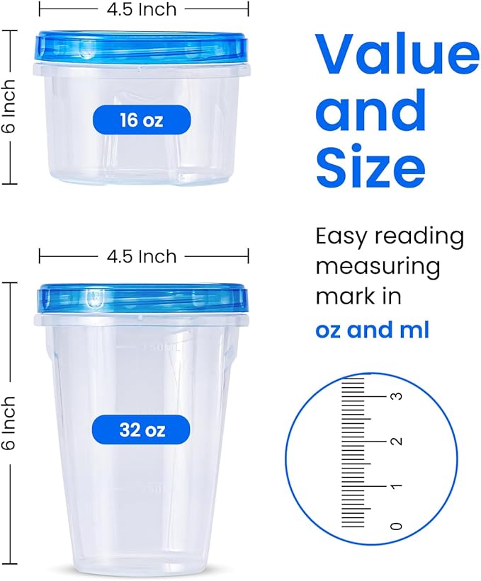 RFAQK 48 PCS Freezer Storage Containers with Lids- Plastic Deli Containers-Freezer Containers for Soup with Twist Top Lids-Reusable Plastic Box for Lunch, Gym, Travel