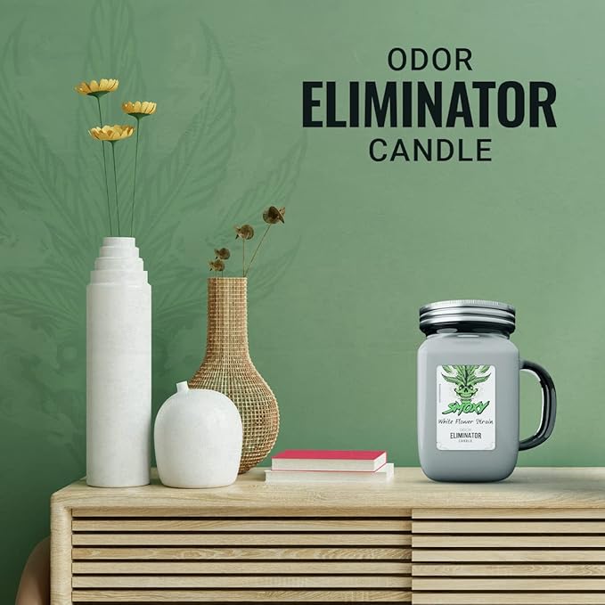Smoxy Smoke Odor Eliminator Candle - Scented Candle for Home - Indoor Space Deodorizer & Air Freshener with Fragrance Pet Smell - Natural Palm Wax - Glass Mason Jar, 13oz. (White Flower)