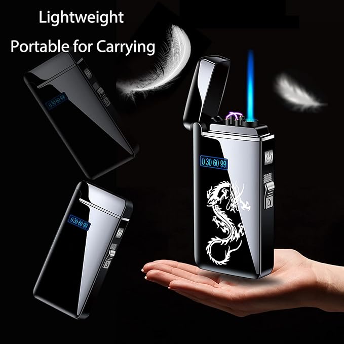 Arc Jet Flame Torch Lighter - 2 in 1 Electronic Refillable Butane, USB Rechargeable With Battery Indicator, Windproof Infinity Electric Cycle Charge (Rainbow Dragon)