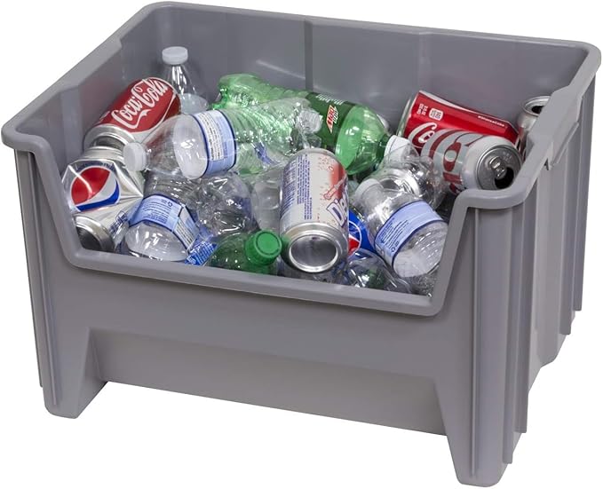 Akro-Mils 13017 Stak-N-Store Heavy Duty Stackable Open Front Plastic Storage Container Bin, (15" x 20" x 12-1/2"), Gray, (3-Pack)