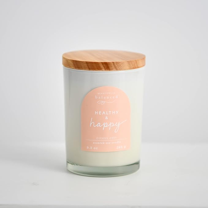 Scented Lidded Glass Soy Candle, Healthy + Happy, 9.3 oz.