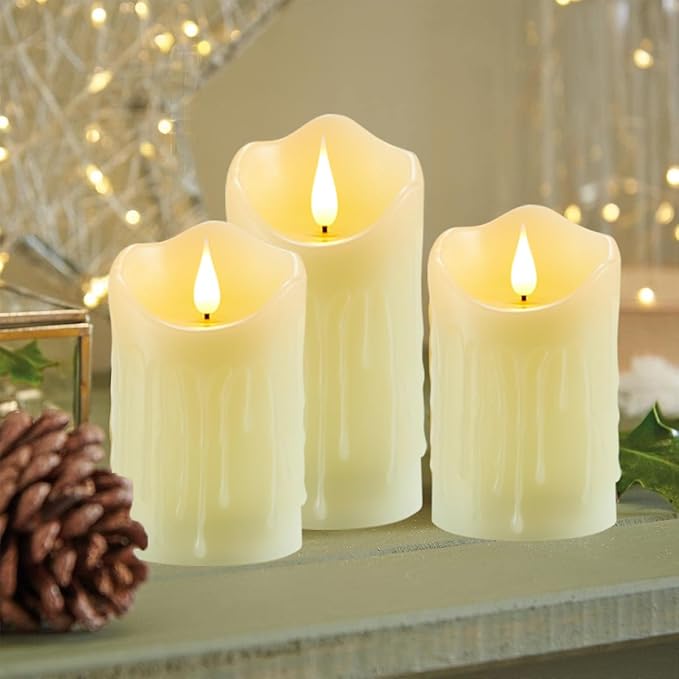 Flameless Candles with Rechargeable Battery, Flickering Candles with Remote and Timer, led Pillar Candles Real Wax Wick, Led Candles for Home, Wedding, Halloween, Christmas, Party 3" x 5"