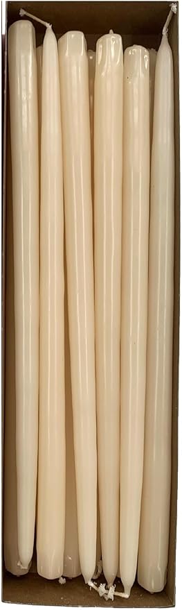 Elegant Ivory Taper Candles, 15 Inches Very Tall Premium Quality Candles, Hand-Dipped, Dripless, Smokeless and Unwrapped Bulk Pack for Events - Set of 12 (Ivory)
