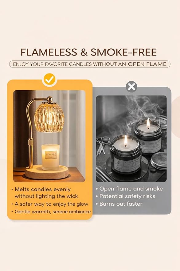 Crystal Candle Warmer Lamp with Timer and Dimmer, Adjustable Height Electric Candle Warmer for Jar Candles, Flameless Wax Melt Warmer, Glass Candle Warmer Lamp – DN Collection