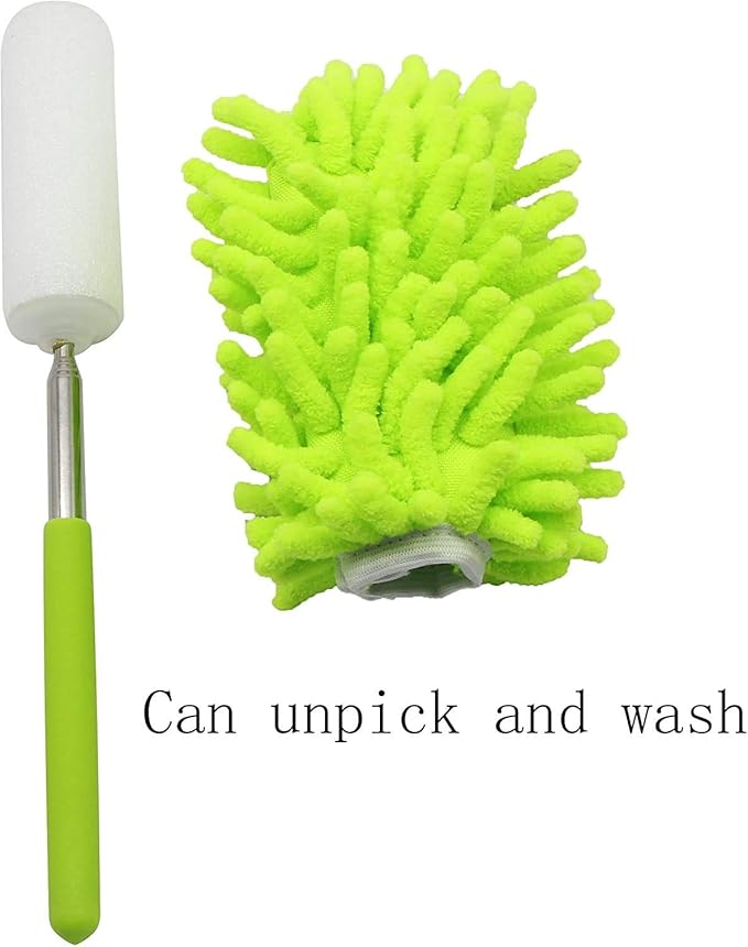 zdyCGTime Microfiber Retractable Cleaning Dust Remover, Removable and Cleanable Hand-held Dust Remover, Used to Clean Offices, Cars, Windows, Etc. (2 Pack, Blue+Green)